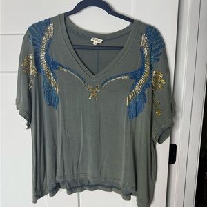 POL Gray Green Boxy T-Shirt with Relaxed Fit